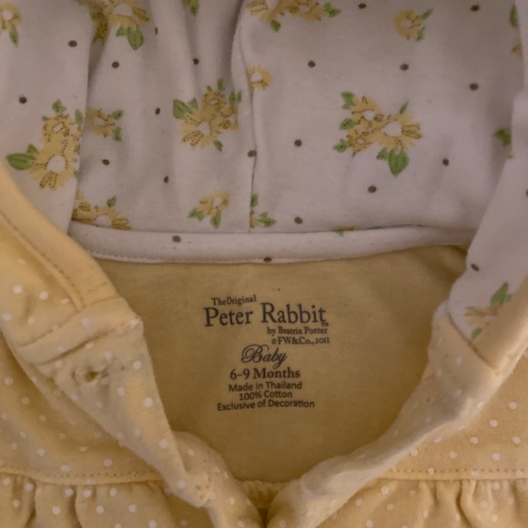 6-9m girls Beatrix Potter / Peter Rabbit yellow polka dot cardigan - Picture 3 of 4